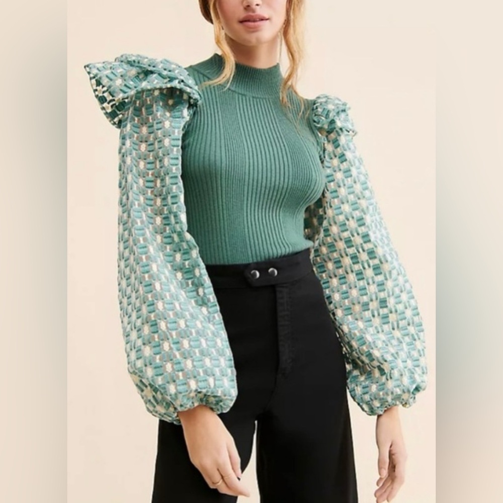 Flat White for Anthropologie Mixed Media Pullover Large